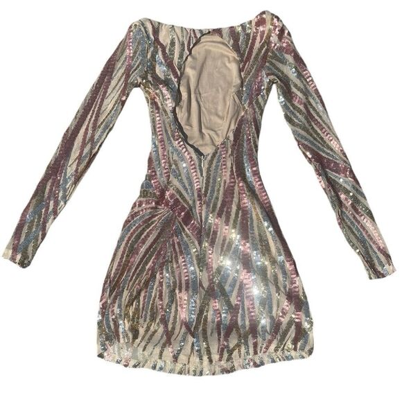 Selfie Leslie Karma Long Sleeve Keyhole Back Pink & Gold Sequin Dress Size XS - Picture 3 of 13